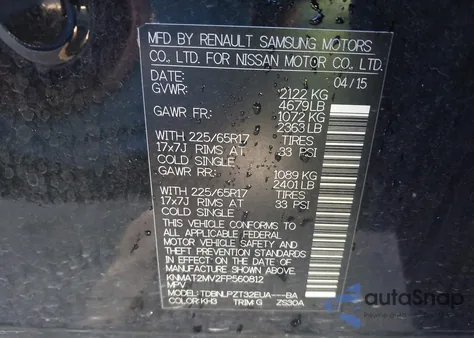 2015 Nissan Rogue S z USA, uszkodzony, nr VIN KNMAT2MV2FP560812